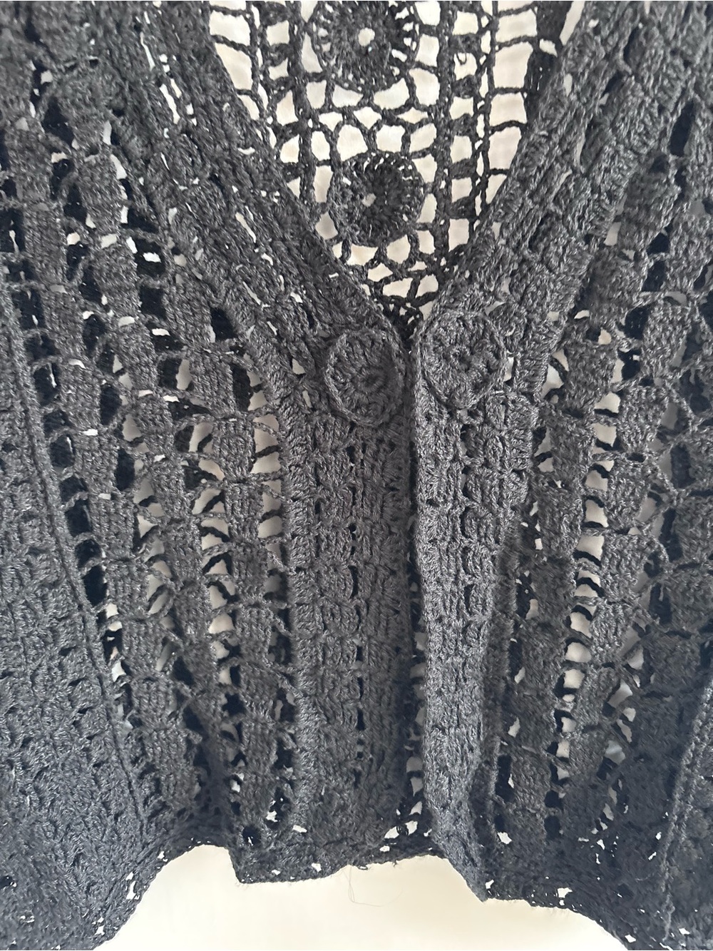 Dainty Bandolino Black Crochet Short Sleeve Knit Cardigan/ Cover-Up, Size Large - Picture 3 of 8